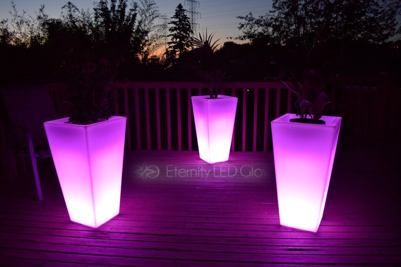 3 Color Changing Indoor Outdoor LED Light Flower Pot Purple Body 2 pack 